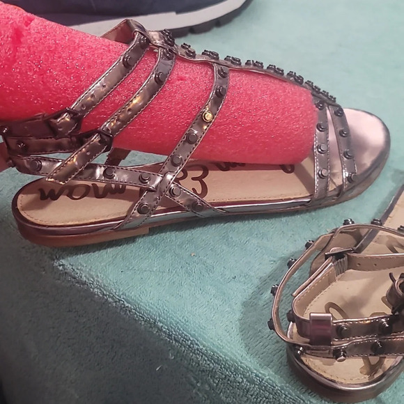 Sam Edelman Berkeley pewter studded gladiator flats open toe sandals 8 - Picture 6 of 9